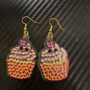 Hand made diamond art Cupcake Rhinestone Earrings